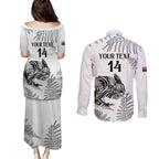 Custom New Zealand Kiwi Football Couples Matching Puletasi and Long Sleeve Button Shirt Aotearoa Silver Fern