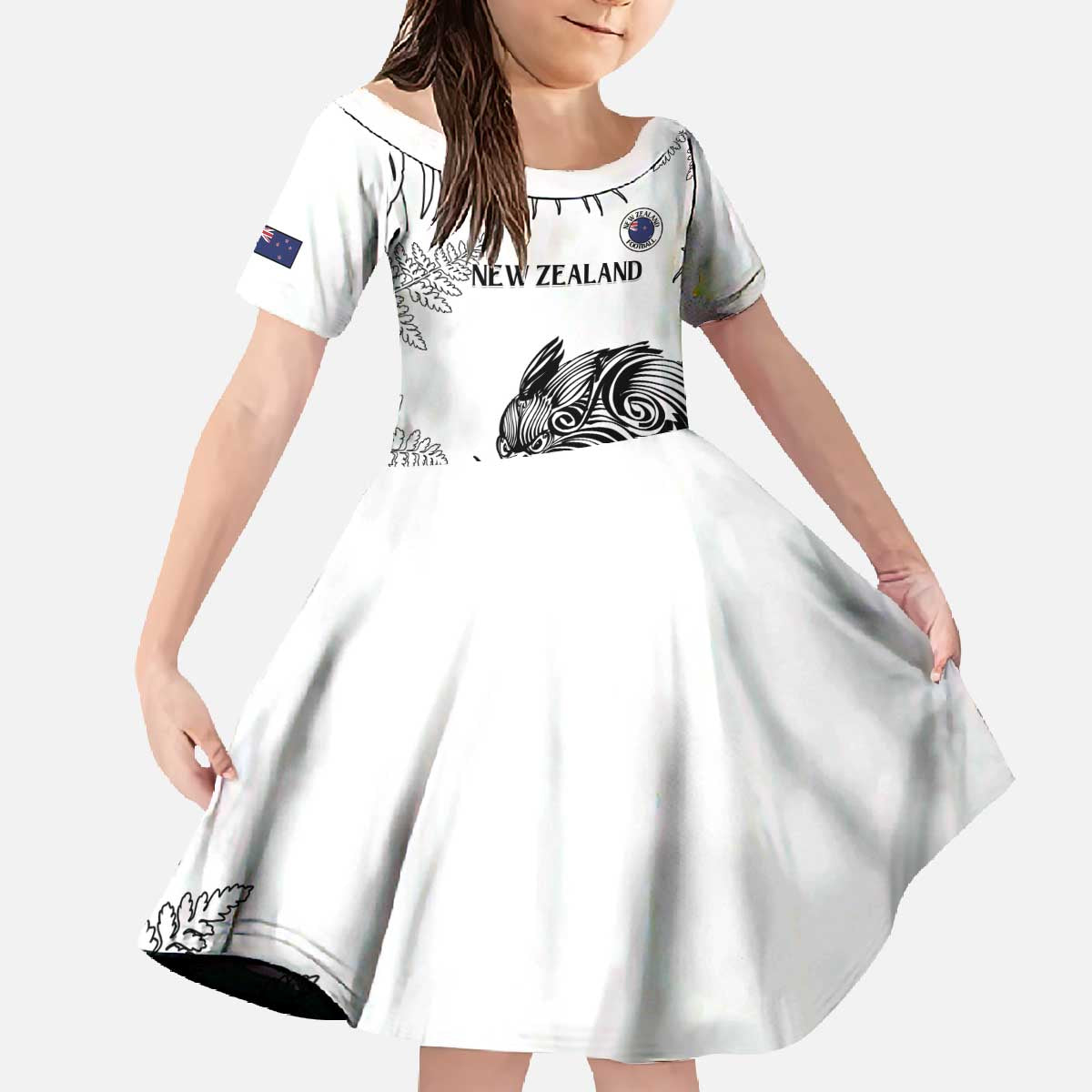 Custom New Zealand Kiwi Football Family Matching Off The Shoulder Long Sleeve Dress and Hawaiian Shirt Aotearoa Silver Fern