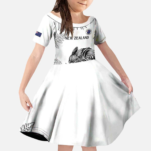 Custom New Zealand Kiwi Football Family Matching Off The Shoulder Long Sleeve Dress and Hawaiian Shirt Aotearoa Silver Fern