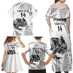 Custom New Zealand Kiwi Football Family Matching Off Shoulder Maxi Dress and Hawaiian Shirt Aotearoa Silver Fern