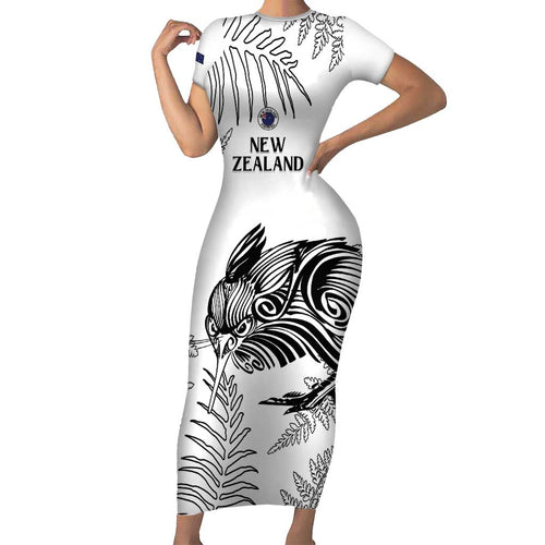 Custom New Zealand Kiwi Football Family Matching Short Sleeve Bodycon Dress and Hawaiian Shirt Aotearoa Silver Fern