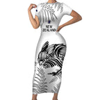 Custom New Zealand Kiwi Football Short Sleeve Bodycon Dress Aotearoa Silver Fern