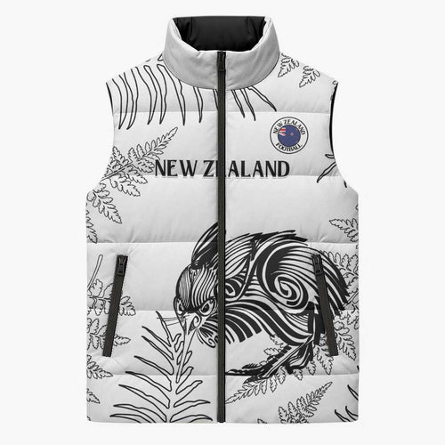 Custom New Zealand Kiwi Football Sleeveless Puffer Jacket Aotearoa Silver Fern - Aussie Hoodie