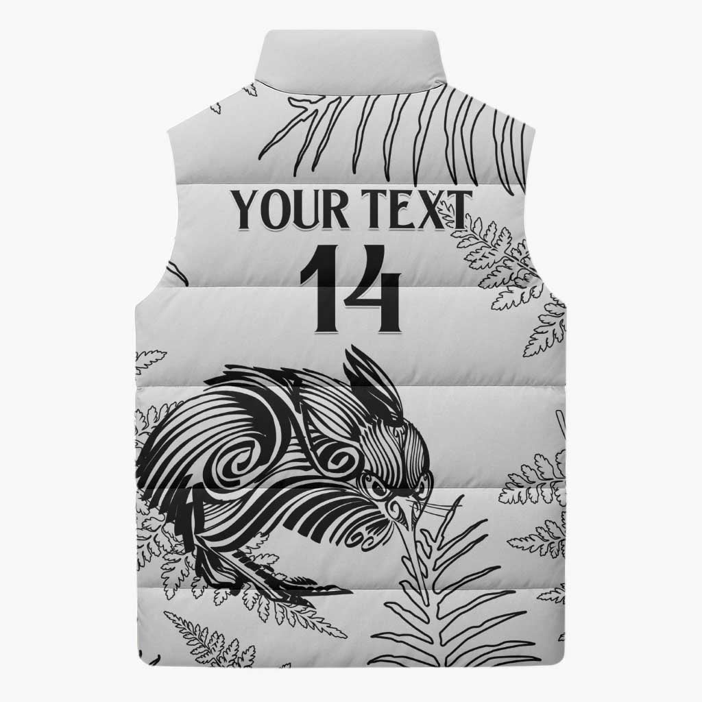 Custom New Zealand Kiwi Football Sleeveless Puffer Jacket Aotearoa Silver Fern - Aussie Hoodie