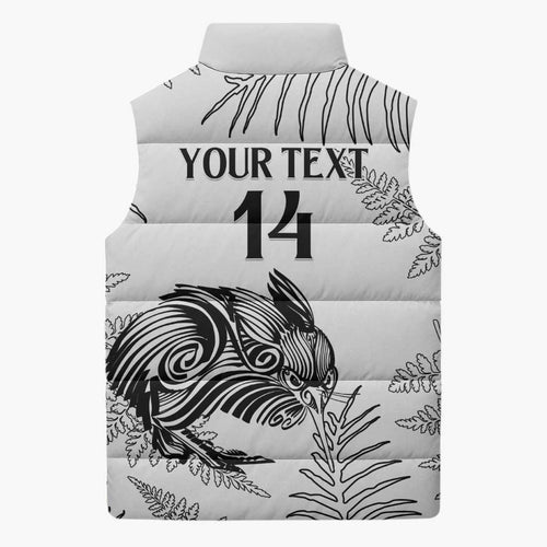 Custom New Zealand Kiwi Football Sleeveless Puffer Jacket Aotearoa Silver Fern - Aussie Hoodie