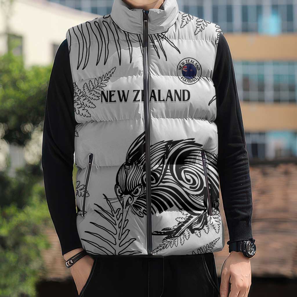 Custom New Zealand Kiwi Football Sleeveless Puffer Jacket Aotearoa Silver Fern - Aussie Hoodie