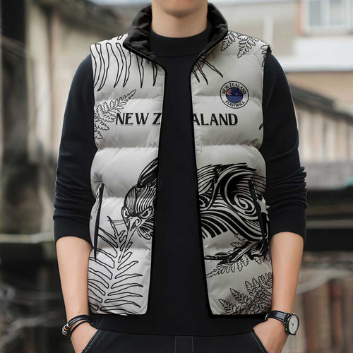 Custom New Zealand Kiwi Football Sleeveless Puffer Jacket Aotearoa Silver Fern - Aussie Hoodie