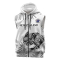 Custom New Zealand Kiwi Football Sleeveless Zip Hoodie Aotearoa Silver Fern LT14
