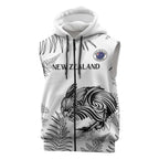 Custom New Zealand Kiwi Football Sleeveless Zip Hoodie Aotearoa Silver Fern LT14