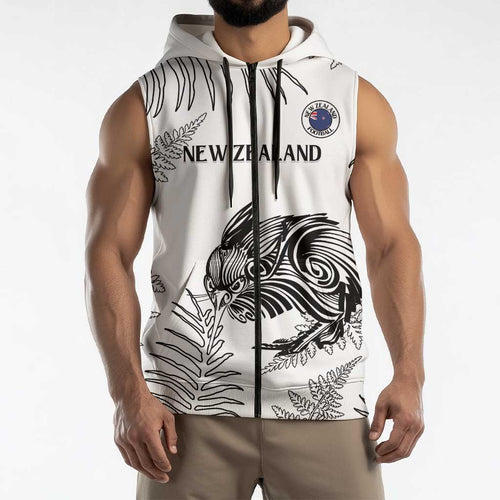 Custom New Zealand Kiwi Football Sleeveless Zip Hoodie Aotearoa Silver Fern LT14