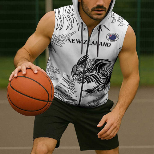 Custom New Zealand Kiwi Football Sleeveless Zip Hoodie Aotearoa Silver Fern LT14