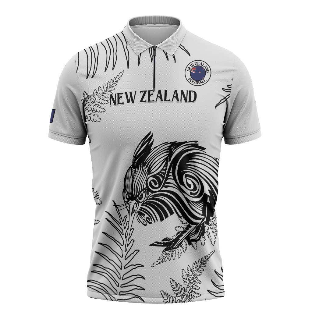 Custom New Zealand Kiwi Football Zipper Polo Shirt Aotearoa Silver Fern - Aussie Hoodie