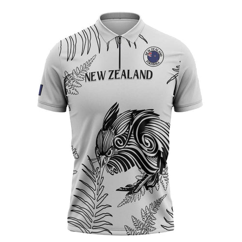 Custom New Zealand Kiwi Football Zipper Polo Shirt Aotearoa Silver Fern - Aussie Hoodie