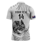 Custom New Zealand Kiwi Football Zipper Polo Shirt Aotearoa Silver Fern - Aussie Hoodie