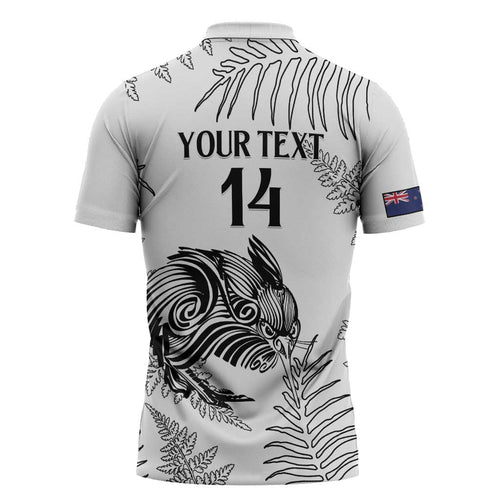 Custom New Zealand Kiwi Football Zipper Polo Shirt Aotearoa Silver Fern - Aussie Hoodie