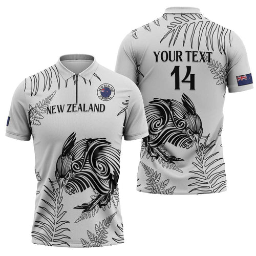 Custom New Zealand Kiwi Football Zipper Polo Shirt Aotearoa Silver Fern - Aussie Hoodie