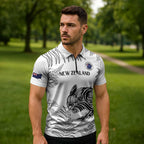Custom New Zealand Kiwi Football Zipper Polo Shirt Aotearoa Silver Fern - Aussie Hoodie