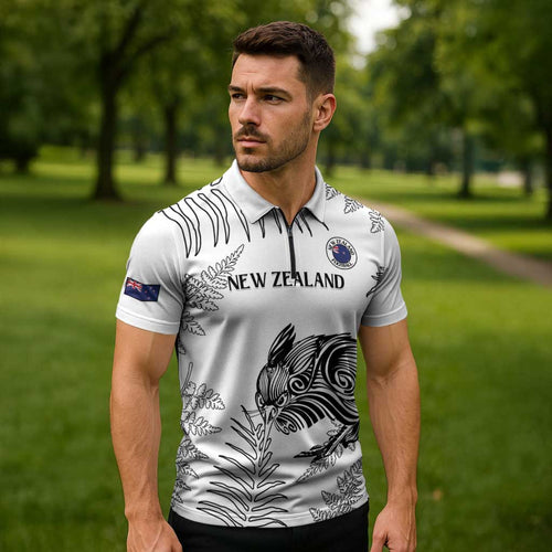 Custom New Zealand Kiwi Football Zipper Polo Shirt Aotearoa Silver Fern - Aussie Hoodie