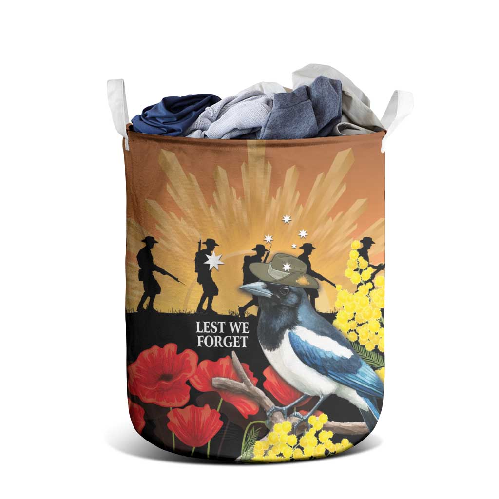 Australia Magpie ANZAC Day Laundry Basket Rising Sun 25th April Poppy Golden Wattle - Aussie Hoodie