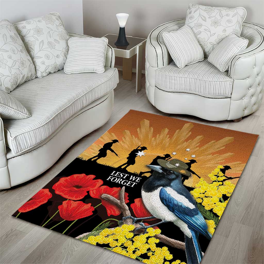 Australia Magpie ANZAC Day Area Rug Rising Sun 25th April Poppy Golden Wattle - Aussie Hoodie