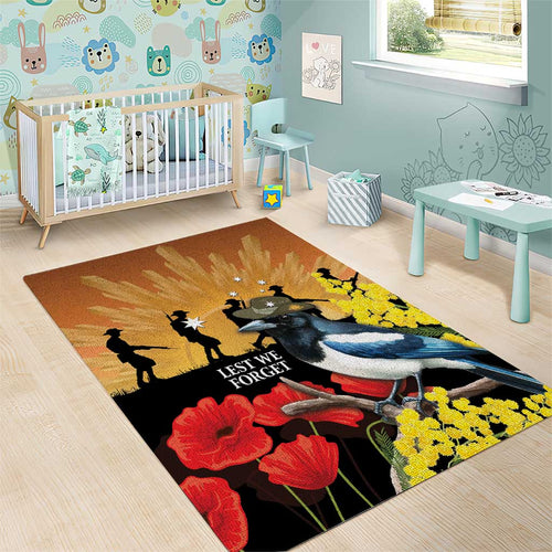 Australia Magpie ANZAC Day Area Rug Rising Sun 25th April Poppy Golden Wattle - Aussie Hoodie