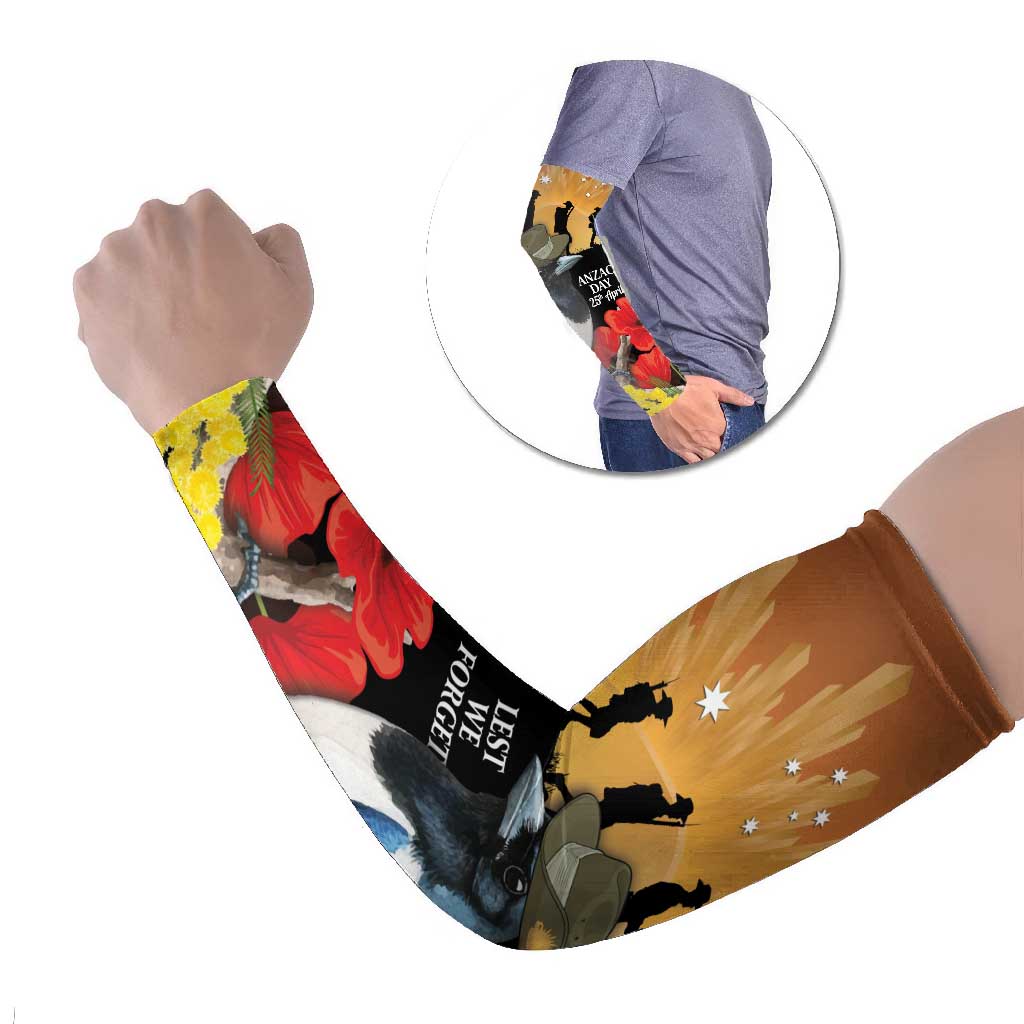 Australia Magpie ANZAC Day Arm Sleeves Rising Sun 25th April Poppy Golden Wattle - Aussie Hoodie