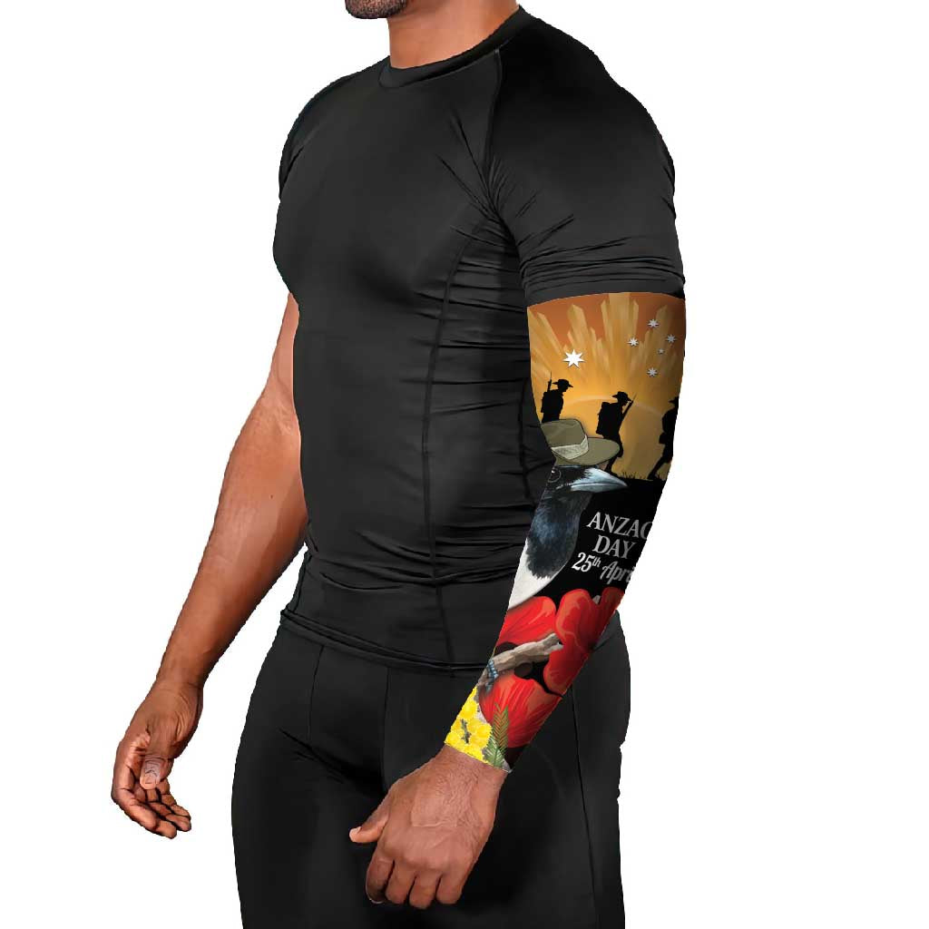 Australia Magpie ANZAC Day Arm Sleeves Rising Sun 25th April Poppy Golden Wattle - Aussie Hoodie