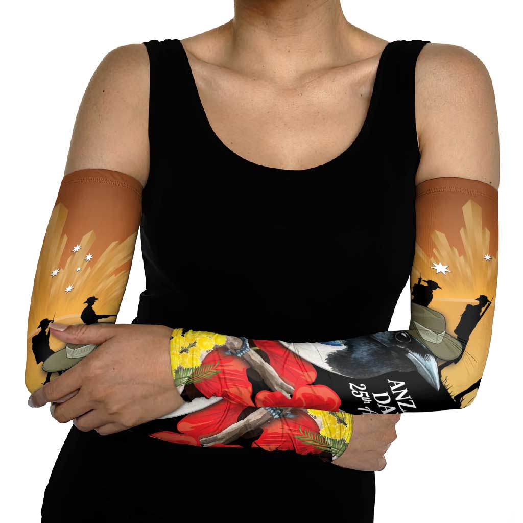 Australia Magpie ANZAC Day Arm Sleeves Rising Sun 25th April Poppy Golden Wattle - Aussie Hoodie