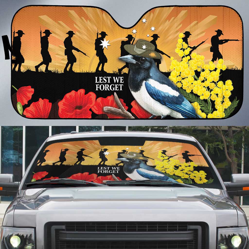 Australia Magpie ANZAC Day Auto Sun Shade Rising Sun 25th April Poppy Golden Wattle - Aussie Hoodie