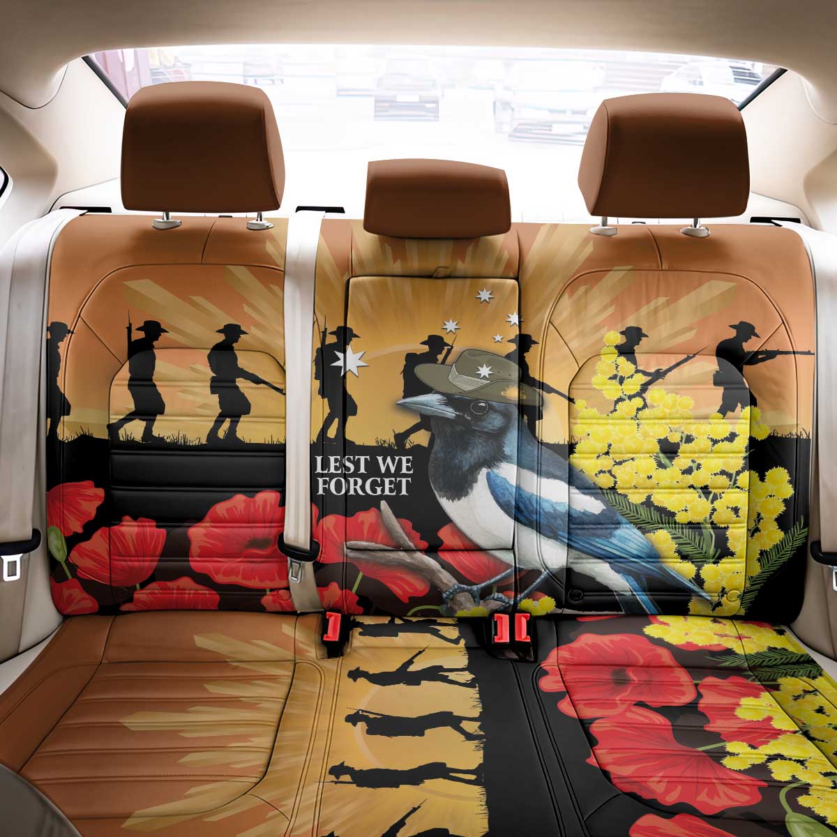 Australia Magpie ANZAC Day Back Car Seat Cover Rising Sun 25th April Poppy Golden Wattle - Aussie Hoodie