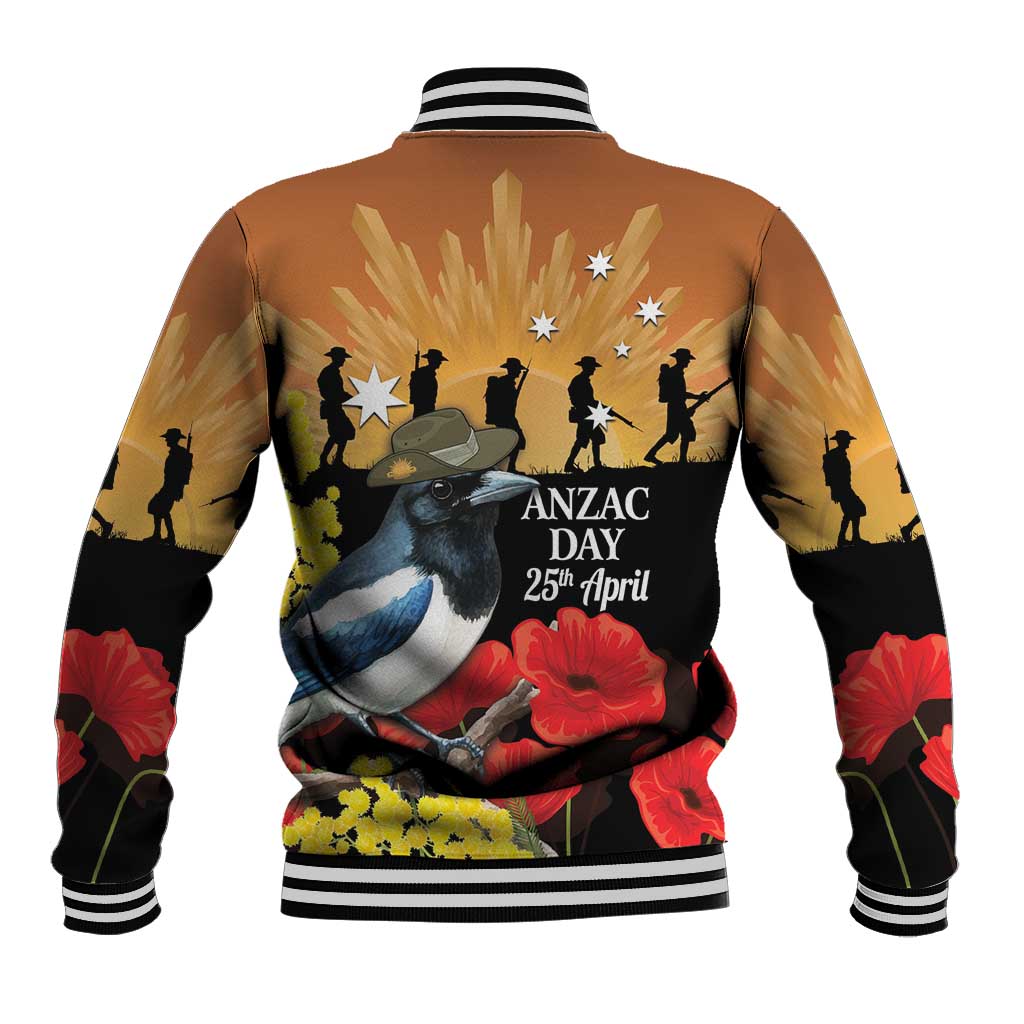 Australia Magpie ANZAC Day Baseball Jacket Rising Sun 25th April Poppy Golden Wattle - Aussie Hoodie