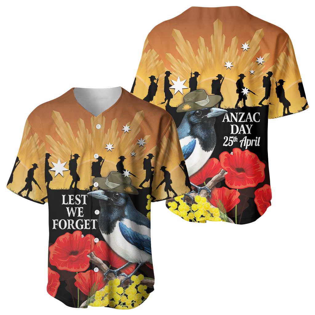 Australia Magpie ANZAC Day Baseball Jersey Rising Sun 25th April Poppy Golden Wattle - Aussie Hoodie