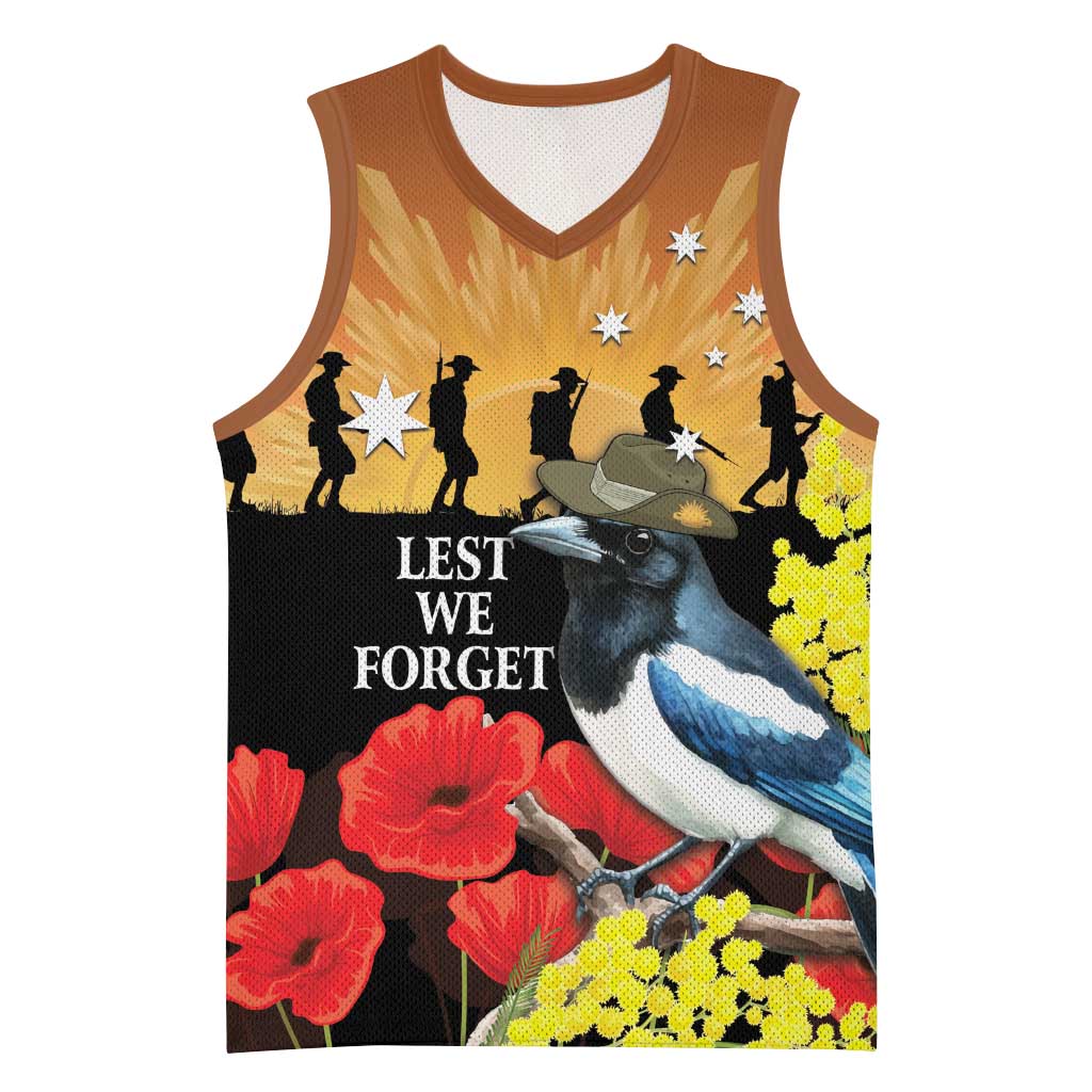 Australia Magpie ANZAC Day Basketball Jersey Rising Sun 25th April Poppy Golden Wattle - Aussie Hoodie