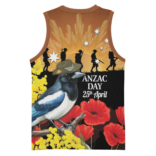 Australia Magpie ANZAC Day Basketball Jersey Rising Sun 25th April Poppy Golden Wattle - Aussie Hoodie