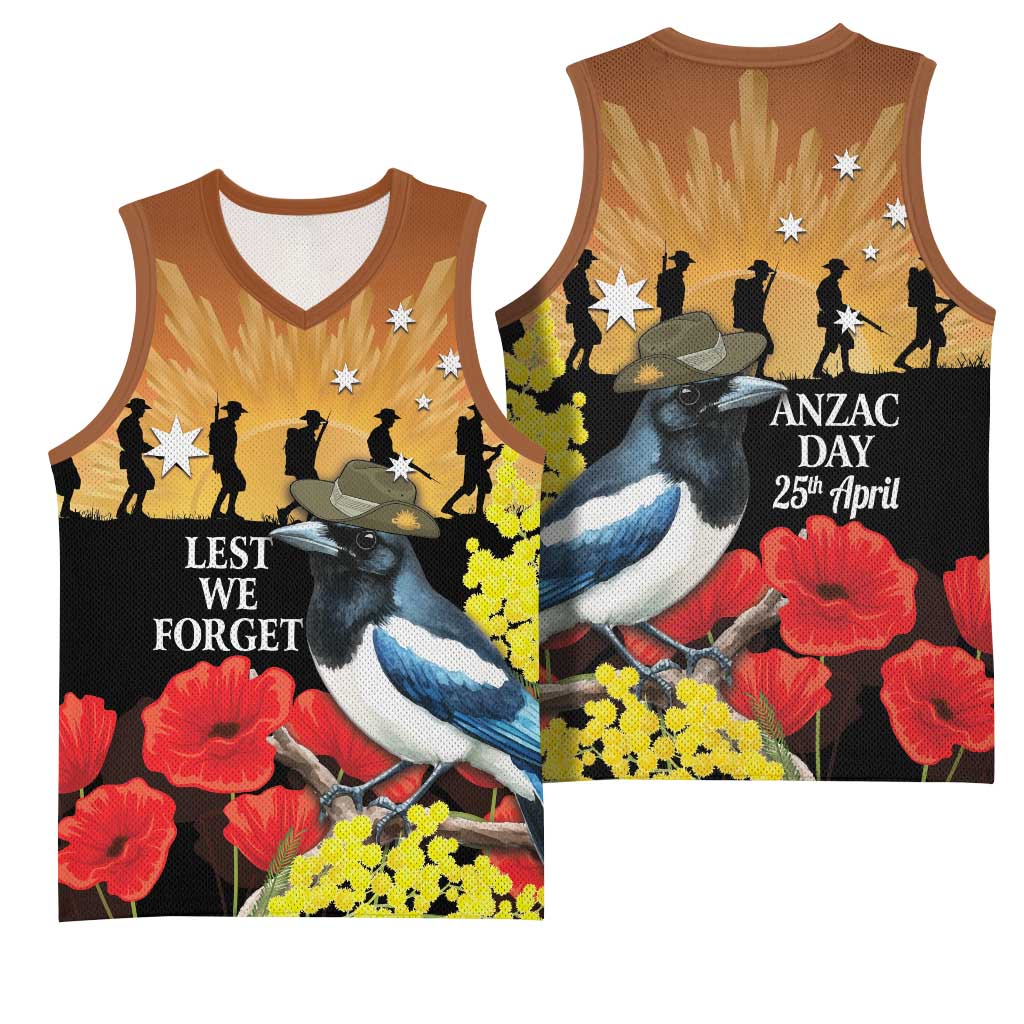 Australia Magpie ANZAC Day Basketball Jersey Rising Sun 25th April Poppy Golden Wattle - Aussie Hoodie