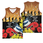 Australia Magpie ANZAC Day Basketball Jersey Rising Sun 25th April Poppy Golden Wattle - Aussie Hoodie