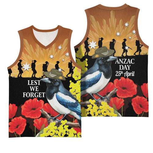 Australia Magpie ANZAC Day Basketball Jersey Rising Sun 25th April Poppy Golden Wattle - Aussie Hoodie