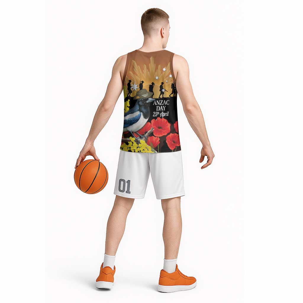 Australia Magpie ANZAC Day Basketball Jersey Rising Sun 25th April Poppy Golden Wattle - Aussie Hoodie