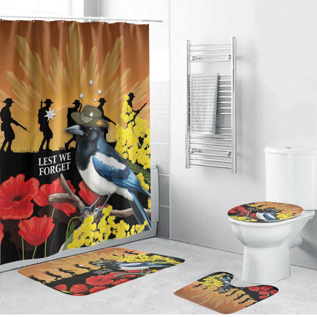 Australia Magpie ANZAC Day Bathroom Set Rising Sun 25th April Poppy Golden Wattle - Aussie Hoodie