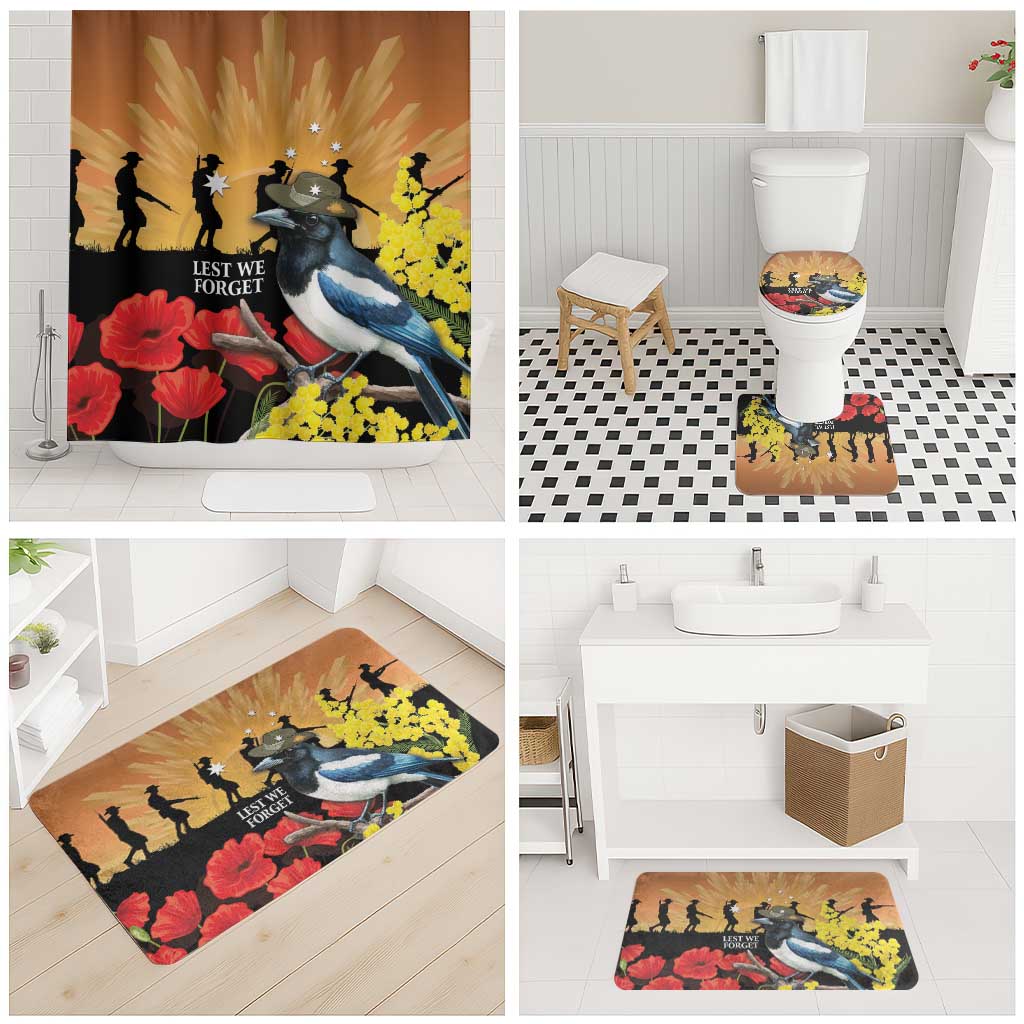 Australia Magpie ANZAC Day Bathroom Set Rising Sun 25th April Poppy Golden Wattle - Aussie Hoodie