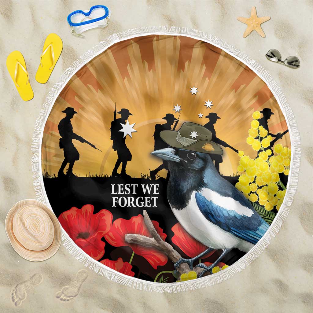 Australia Magpie ANZAC Day Beach Blanket Rising Sun 25th April Poppy Golden Wattle - Aussie Hoodie