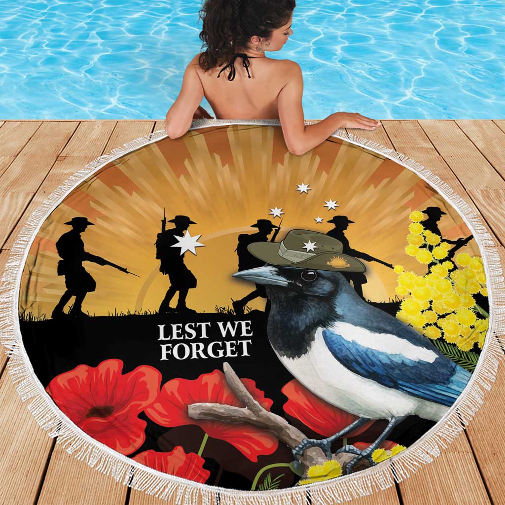 Australia Magpie ANZAC Day Beach Blanket Rising Sun 25th April Poppy Golden Wattle - Aussie Hoodie
