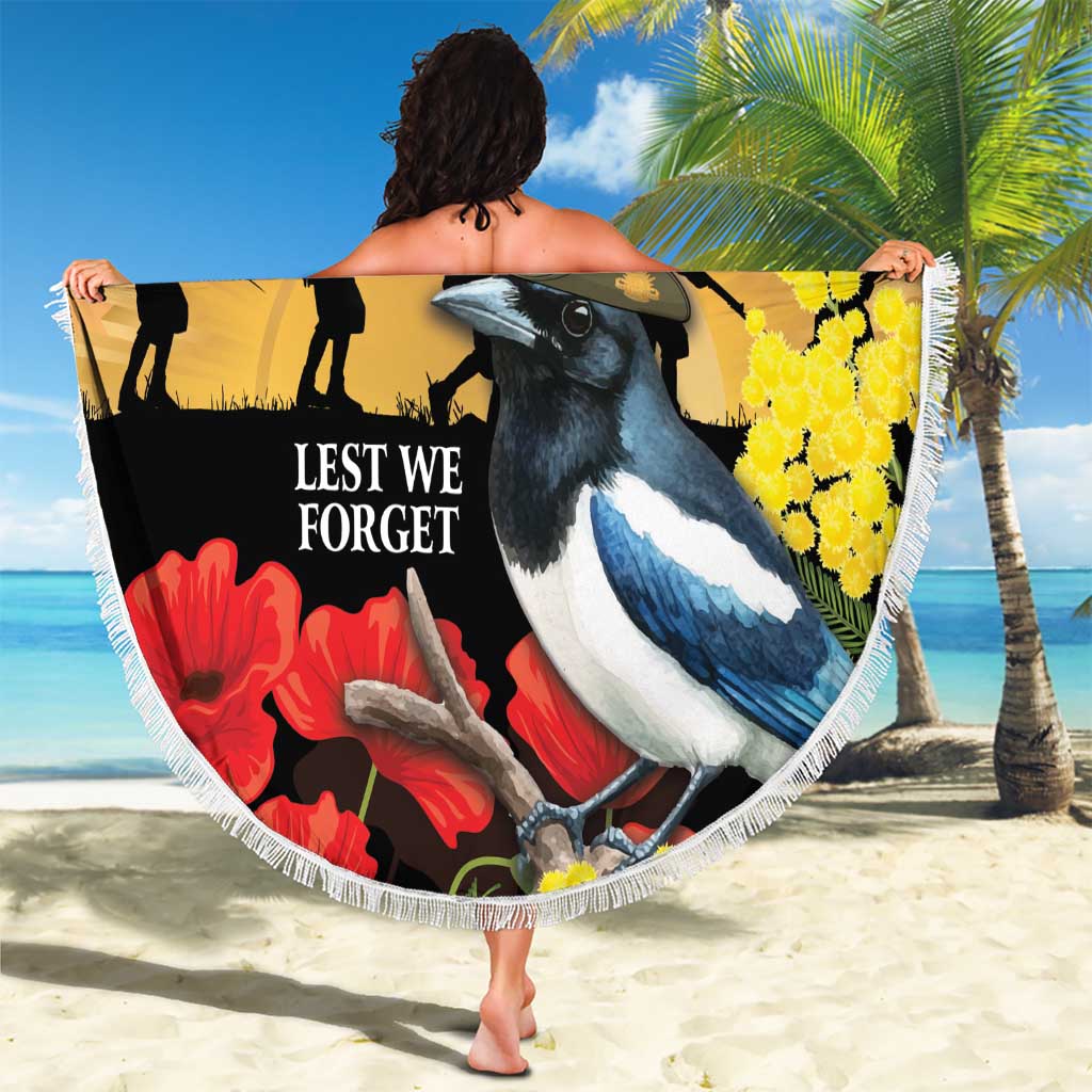 Australia Magpie ANZAC Day Beach Blanket Rising Sun 25th April Poppy Golden Wattle - Aussie Hoodie