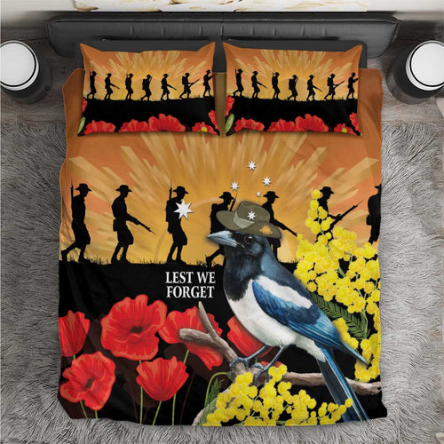 Australia Magpie ANZAC Day Bedding Set Rising Sun 25th April Poppy Golden Wattle - Aussie Hoodie