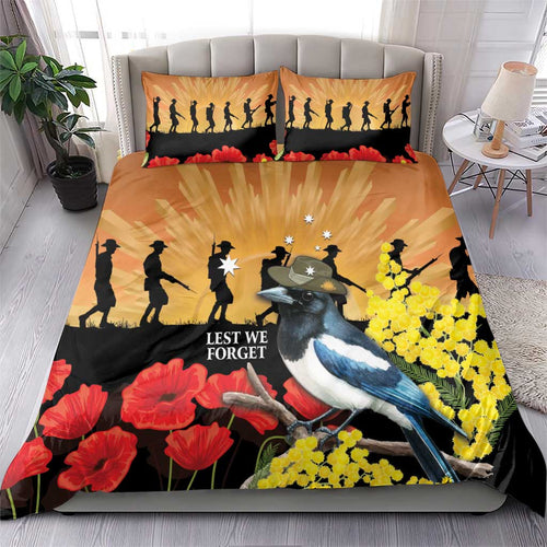 Australia Magpie ANZAC Day Bedding Set Rising Sun 25th April Poppy Golden Wattle - Aussie Hoodie