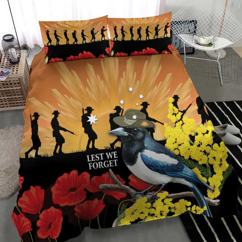 Australia Magpie ANZAC Day Bedding Set Rising Sun 25th April Poppy Golden Wattle - Aussie Hoodie