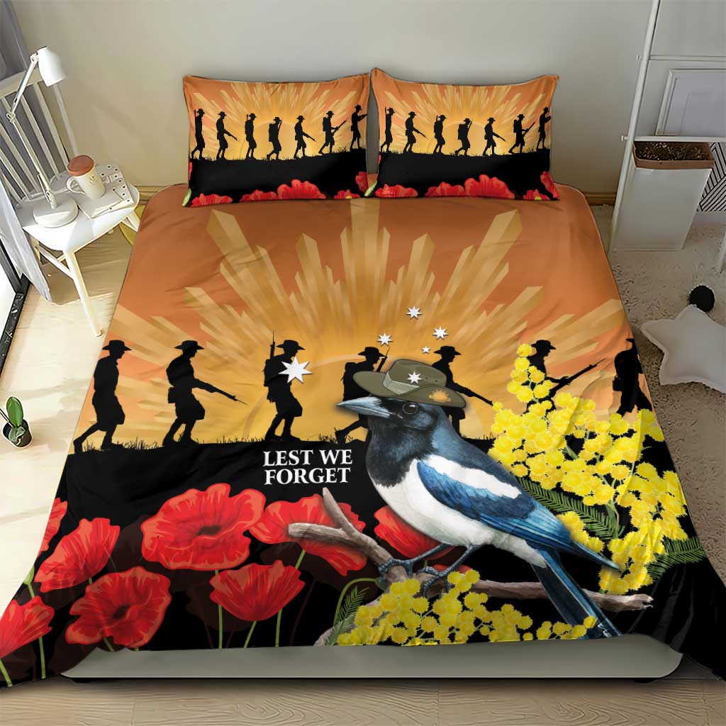 Australia Magpie ANZAC Day Bedding Set Rising Sun 25th April Poppy Golden Wattle - Aussie Hoodie