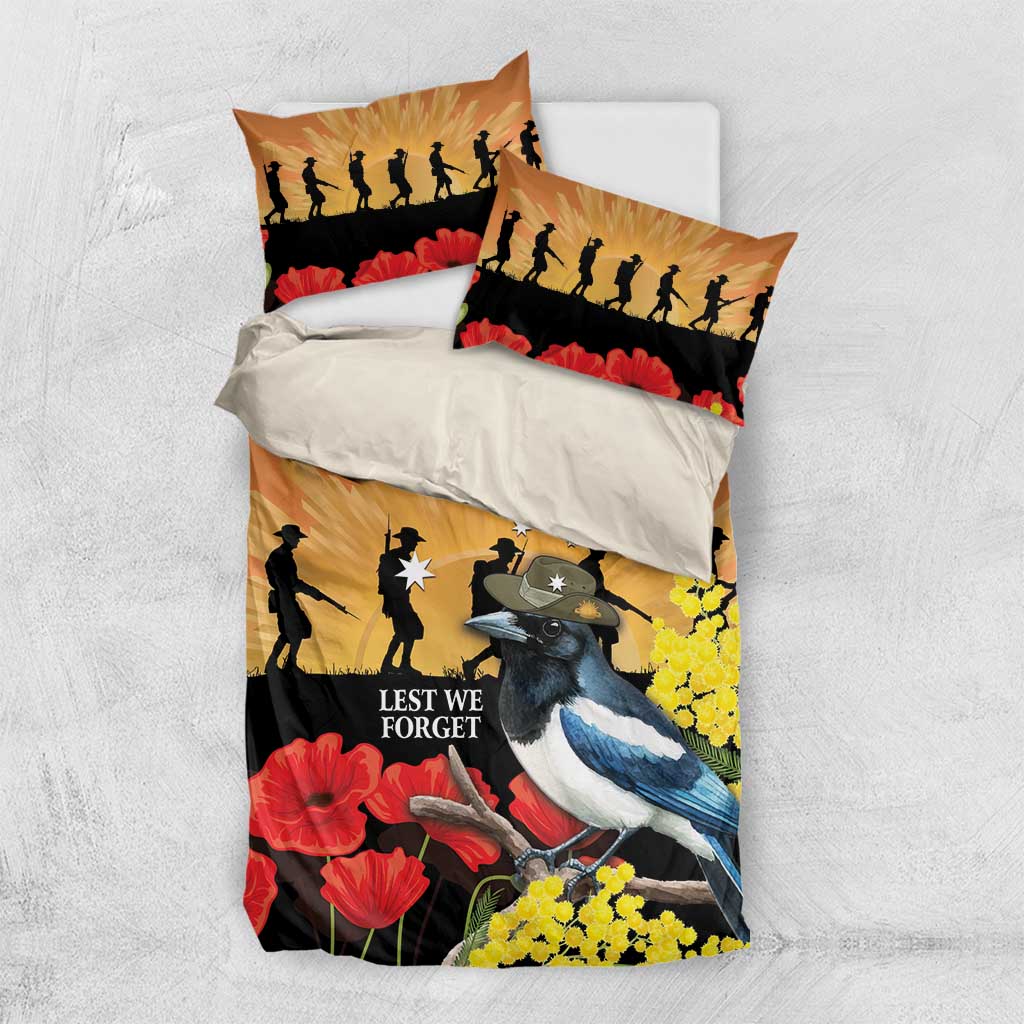 Australia Magpie ANZAC Day Bedding Set Rising Sun 25th April Poppy Golden Wattle - Aussie Hoodie