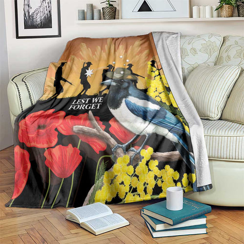 Australia Magpie ANZAC Day Blanket Rising Sun 25th April Poppy Golden Wattle - Aussie Hoodie