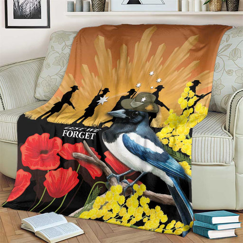 Australia Magpie ANZAC Day Blanket Rising Sun 25th April Poppy Golden Wattle - Aussie Hoodie